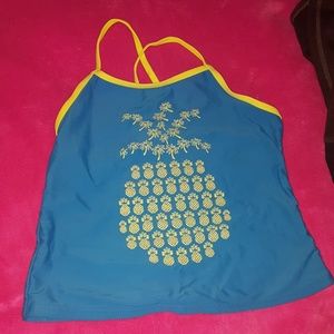 3 piece blue and yellow pineapple swimsuit